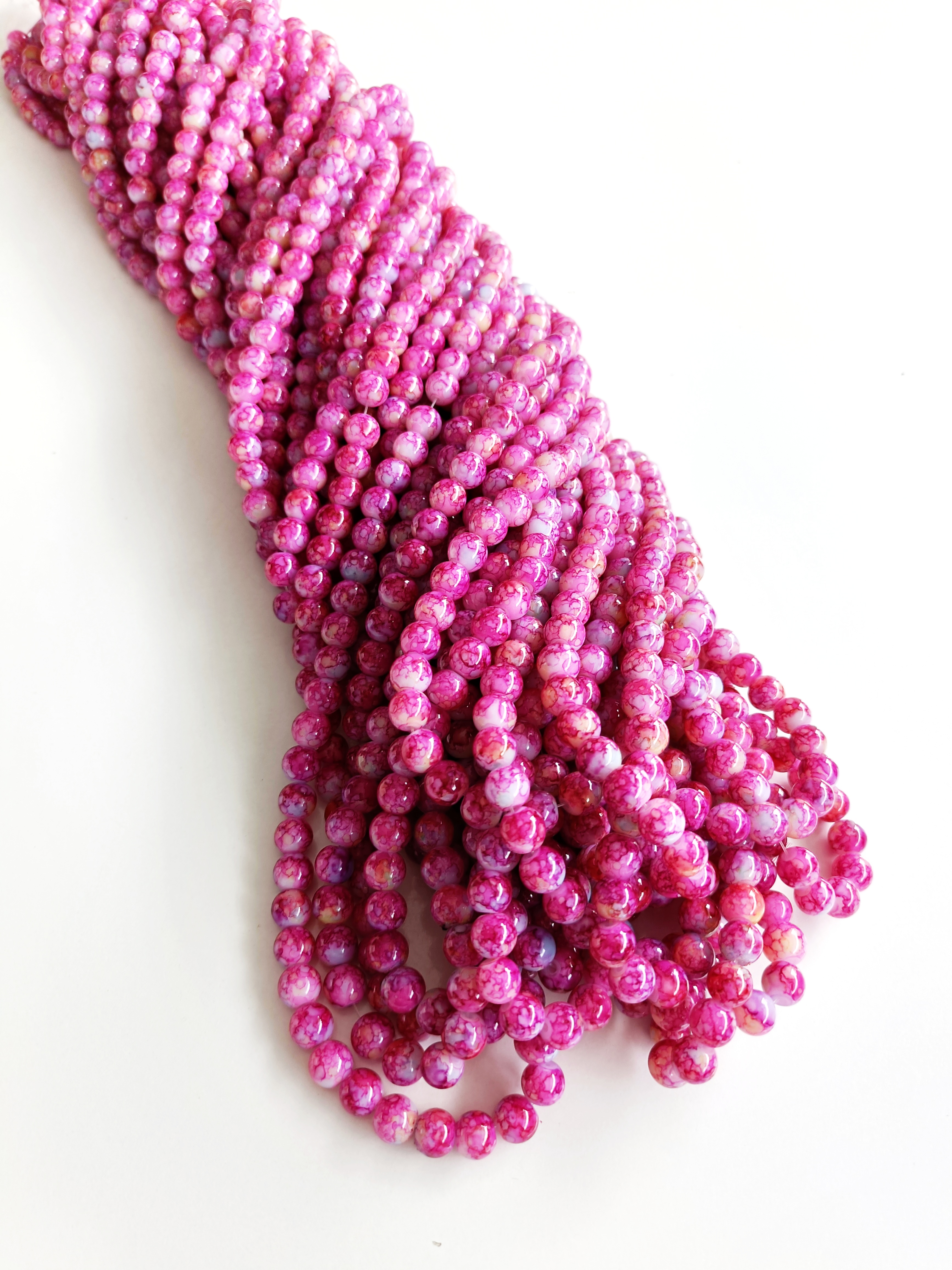 Koyu Pembe Desenli 8mm. Dizi Cam Boncuk