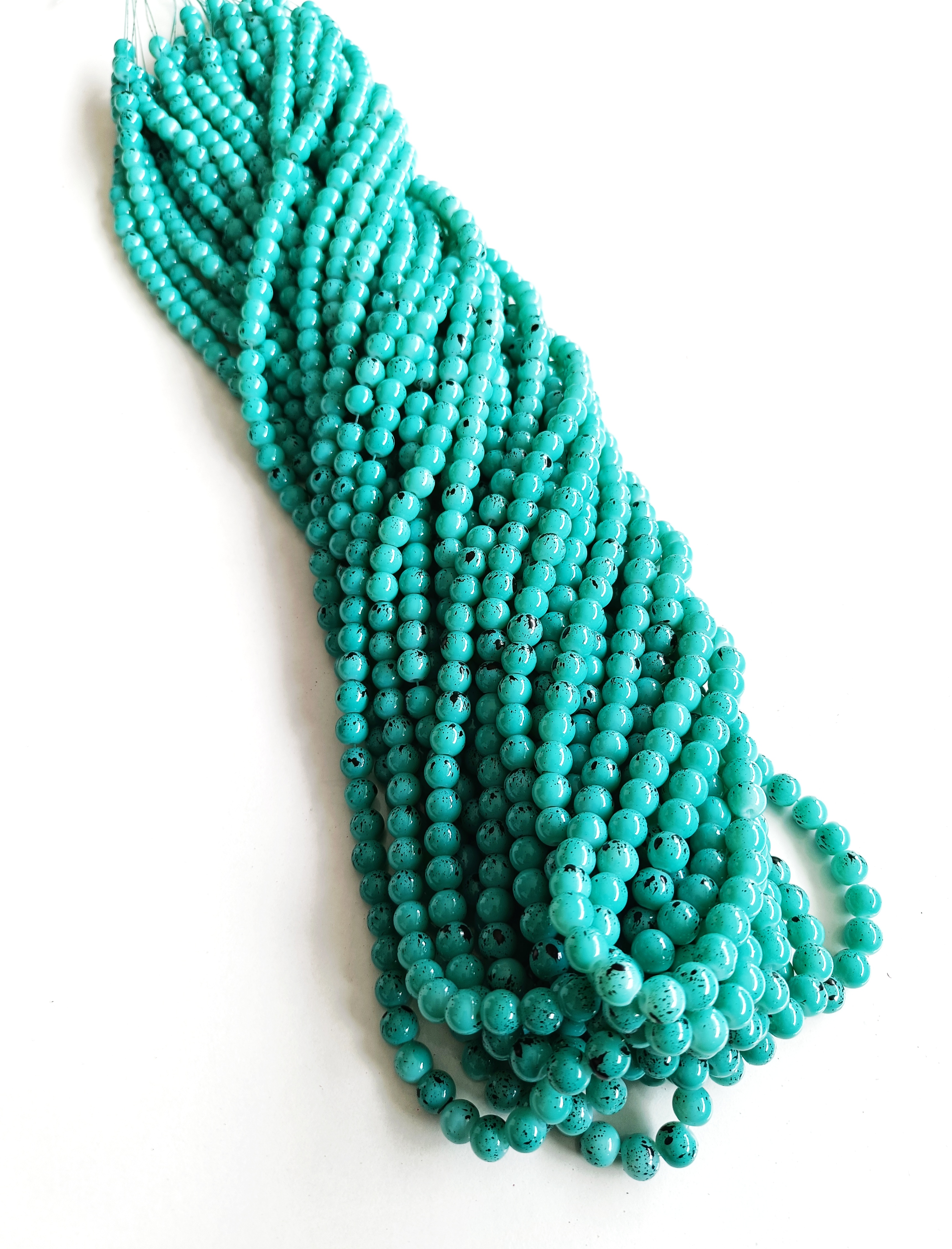 Turkuaz Desenli 8mm. Dizi Cam Boncuk
