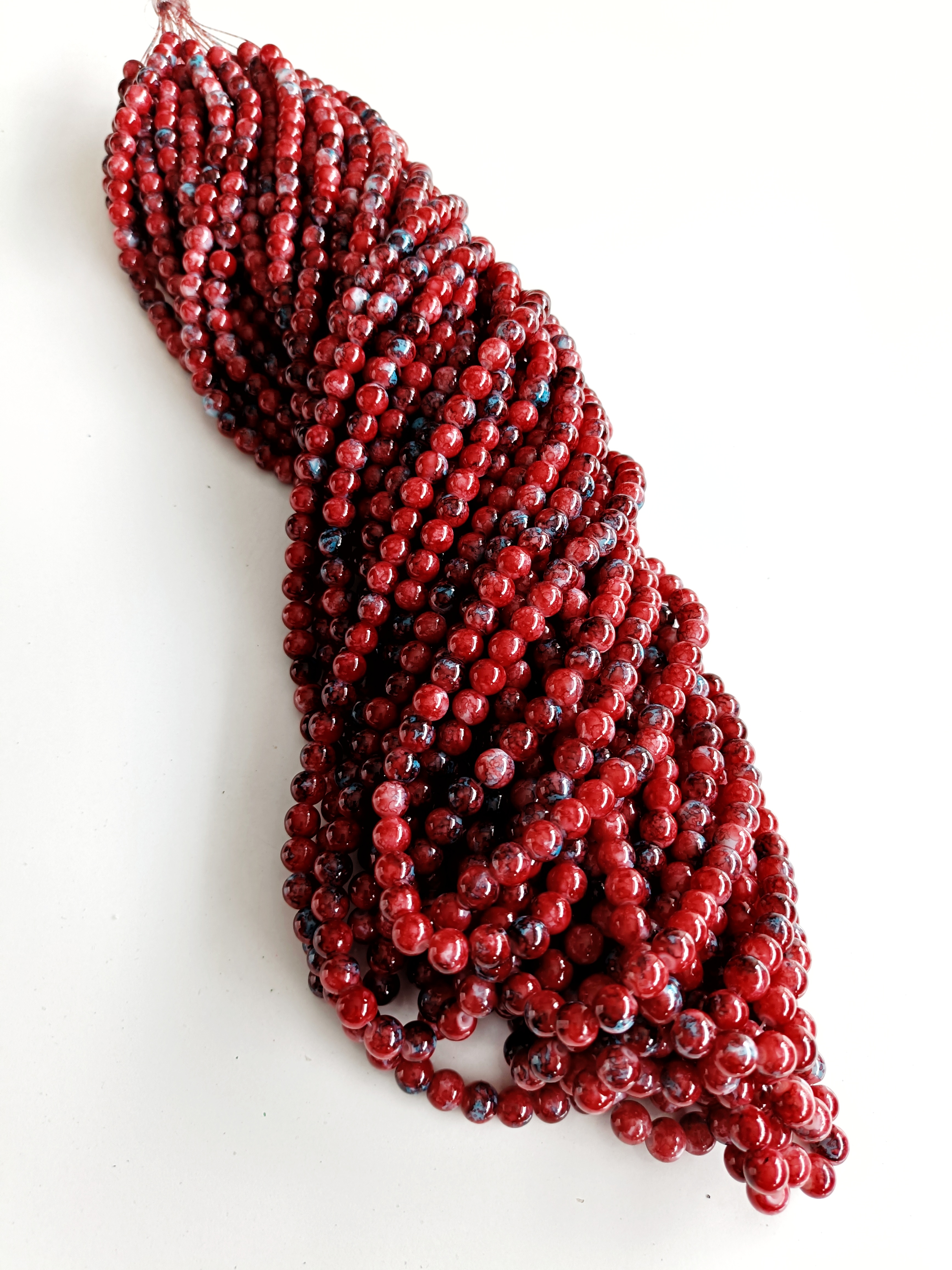 Kırmızı Desenli 8mm. Dizi Cam Boncuk