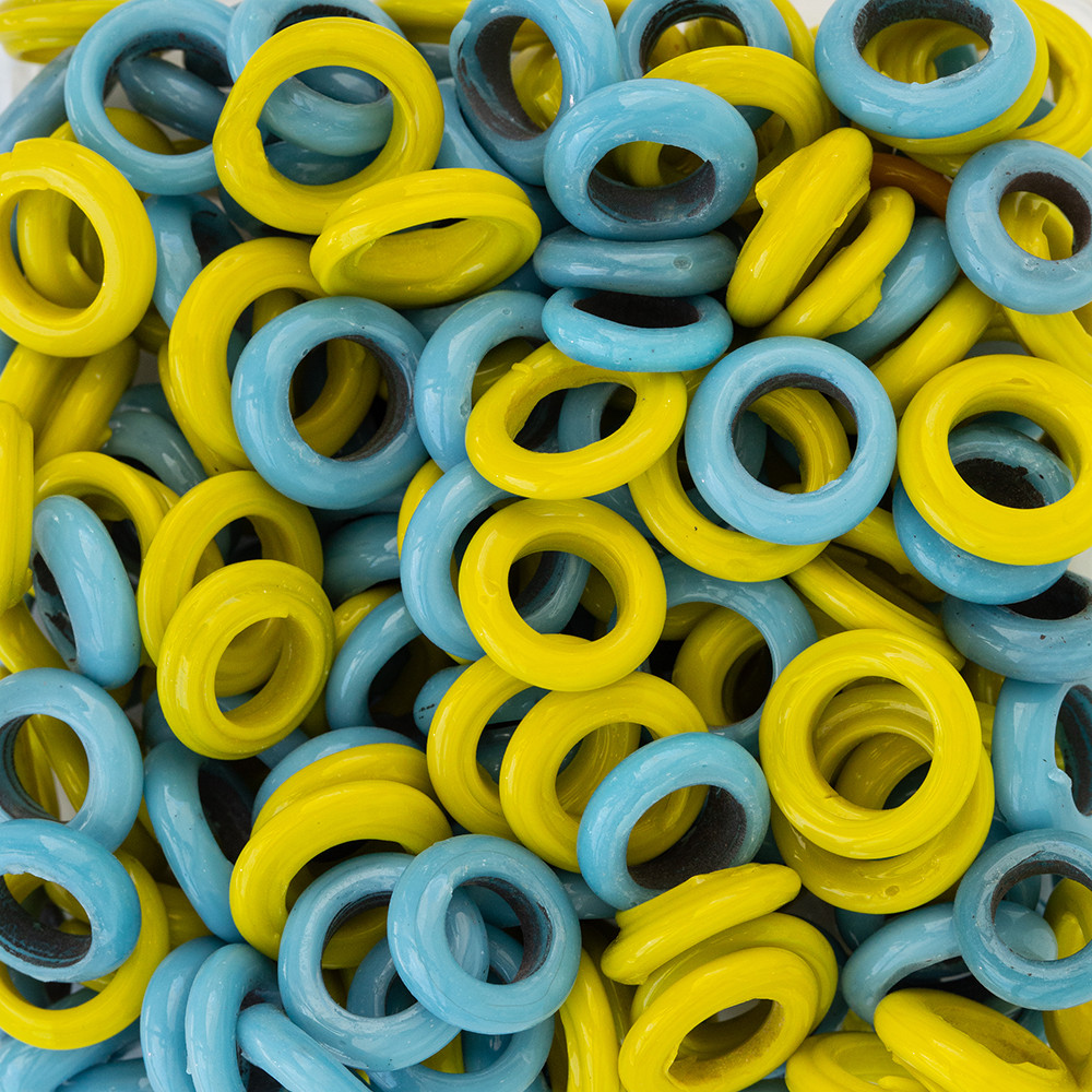 Açık Mavi-Sarı Yuvarlak Halka Cam Boncuk Scb0011