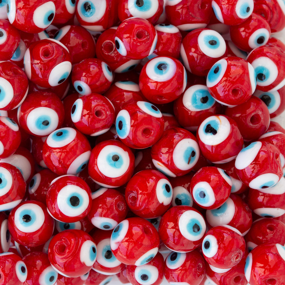 Kırmızı Yuvarlak 3 Göz Cam Boncuk Scb0017