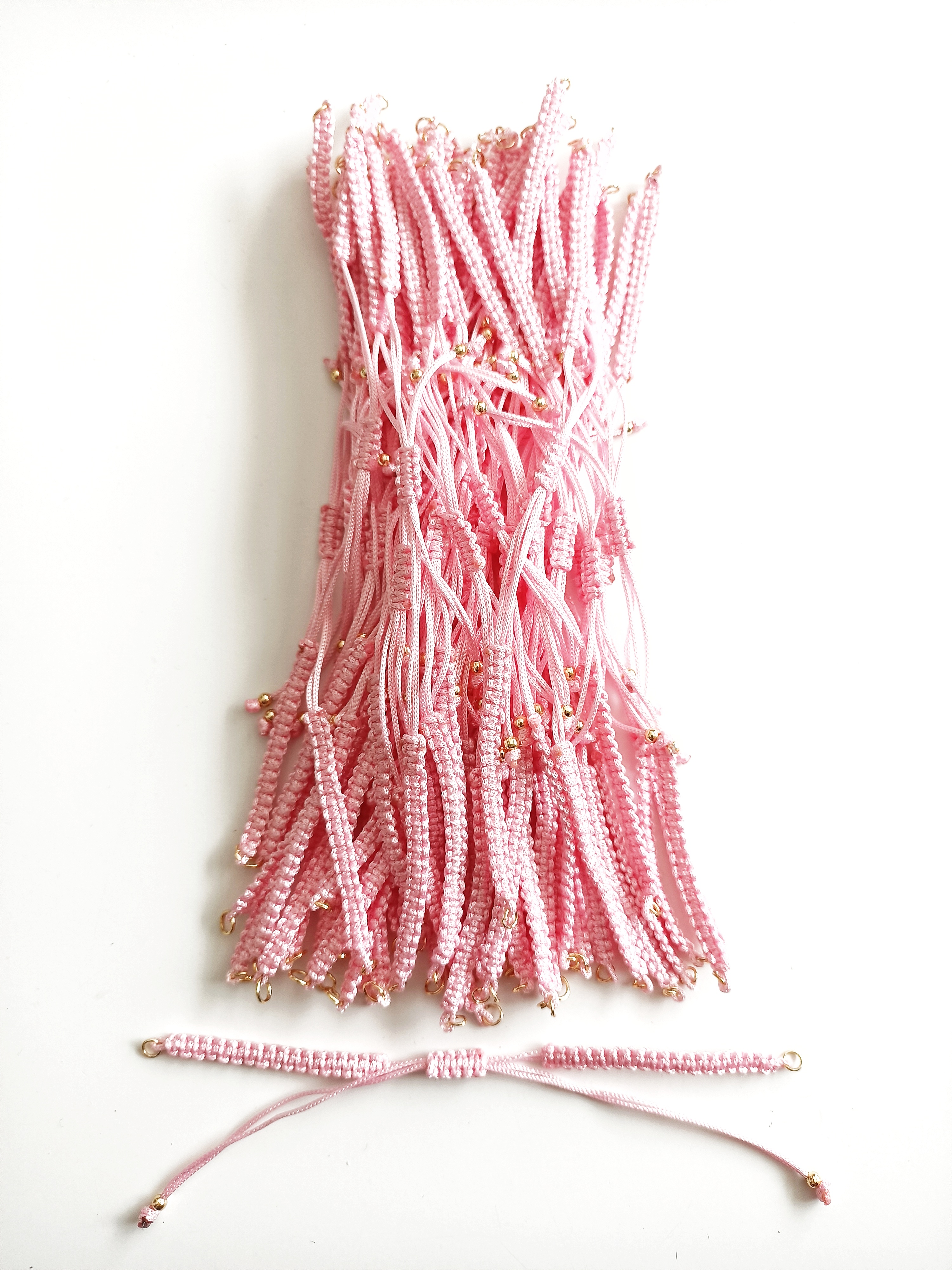 Hazır Asansörlü Makrome Örgü Bileklik İpi Pembe