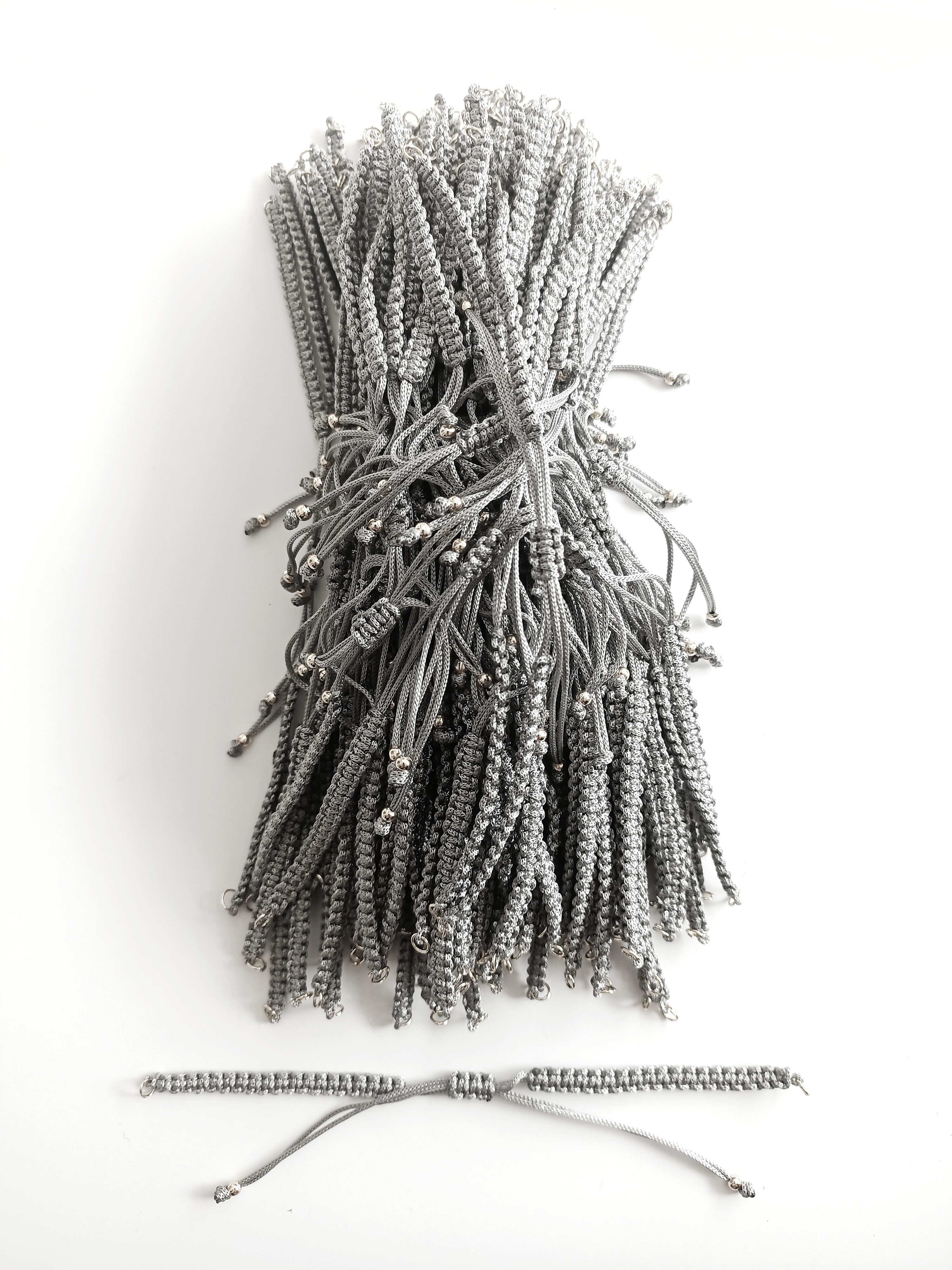 Hazır Asansörlü Makrome Örgü Bileklik İpi Gri