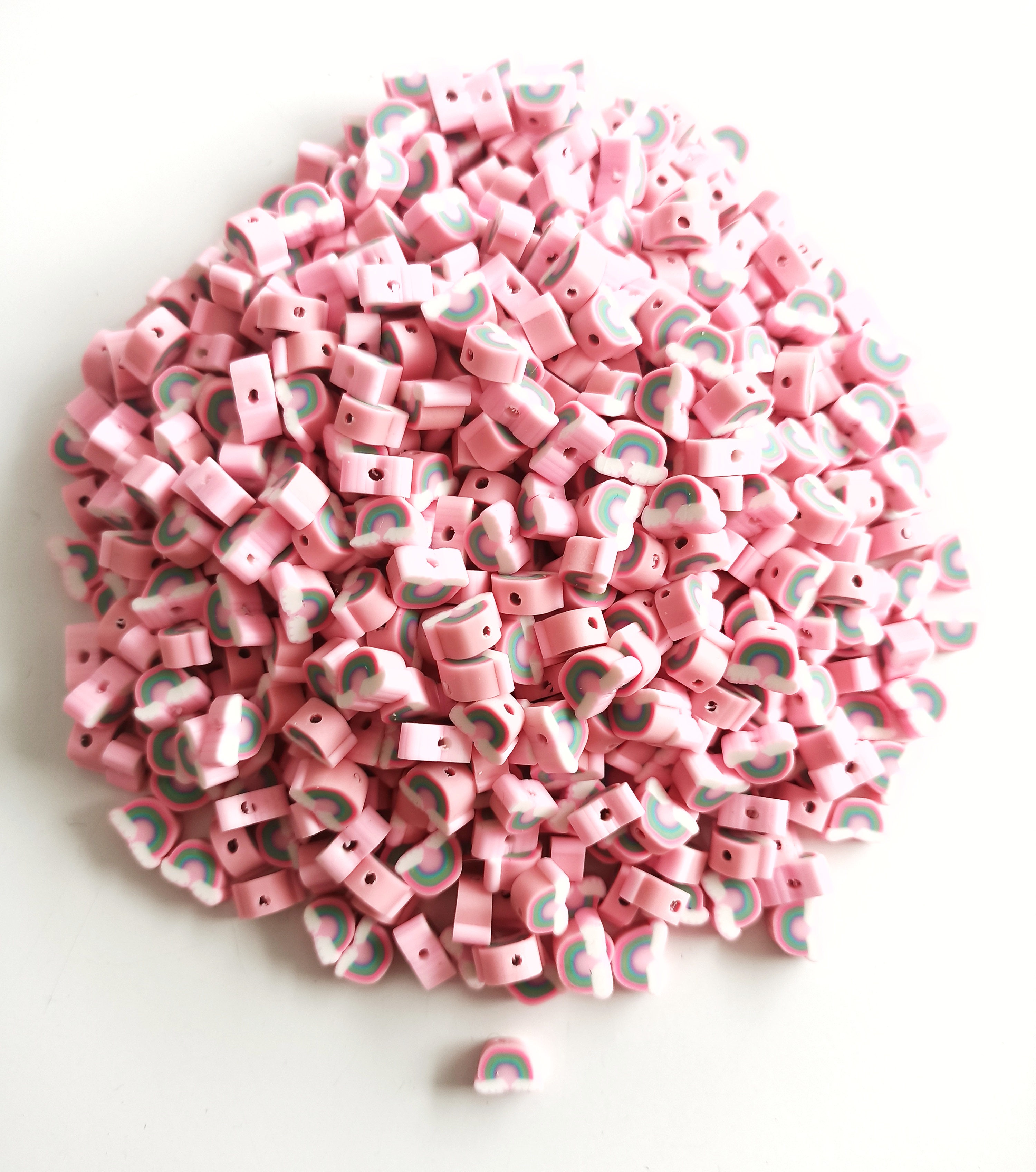 Fimo Ara Boncuk Pembe Gökkuşağı