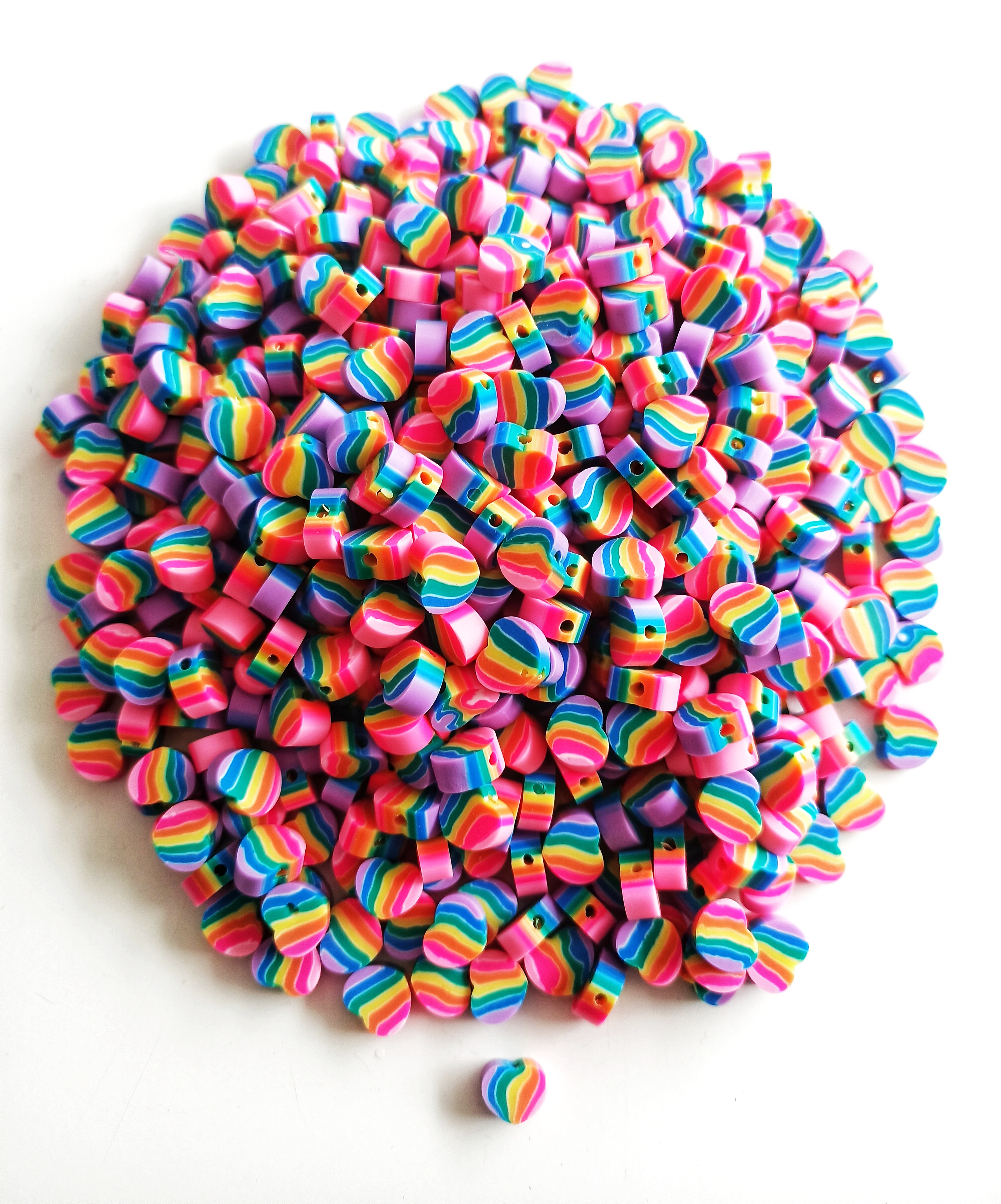 Fimo Ara Boncuk Gökkuşağı Kalp