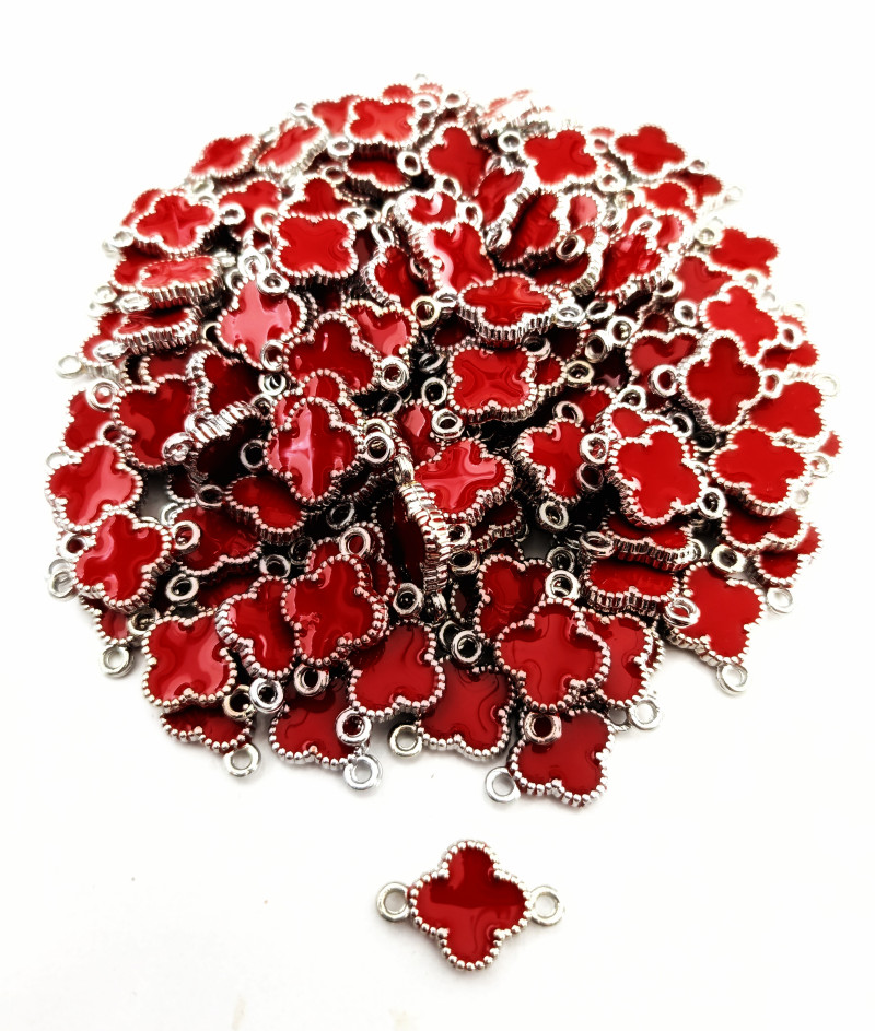 Silver Mineli Çift Kulp Kırmızı Yonca Takı Uçları