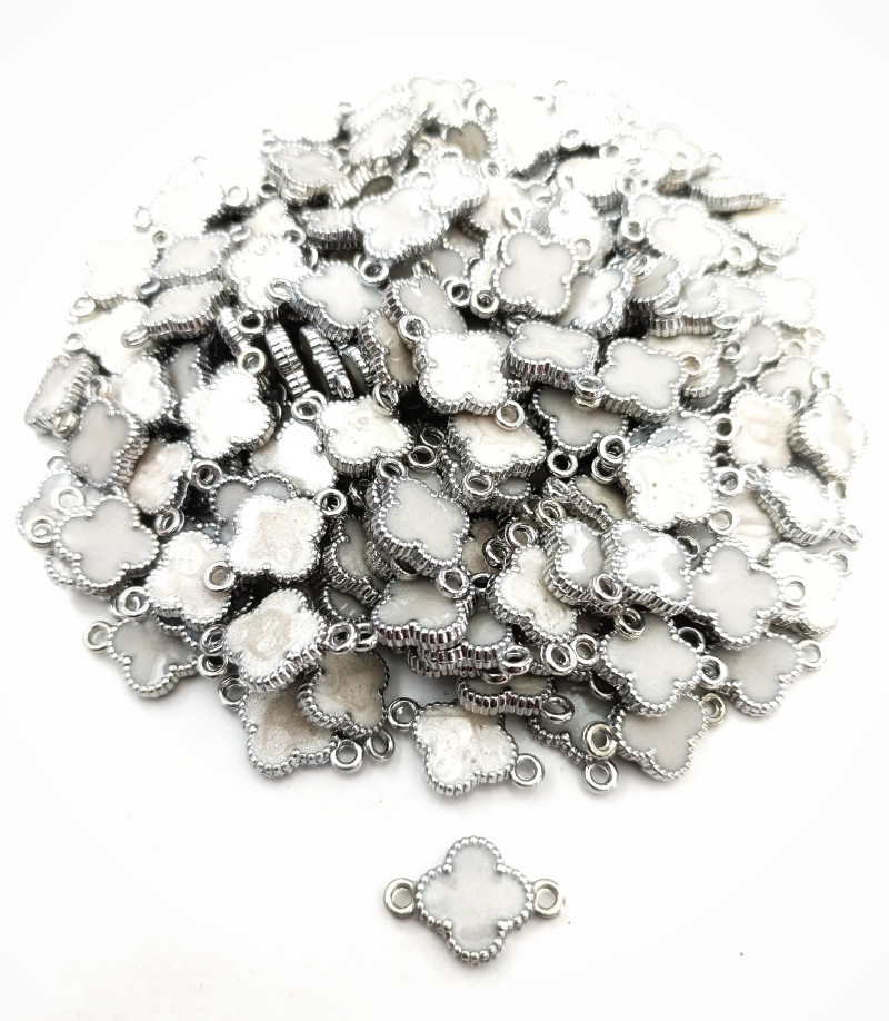 Silver Mineli Çift Kulp Beyaz Yonca Takı Uçları