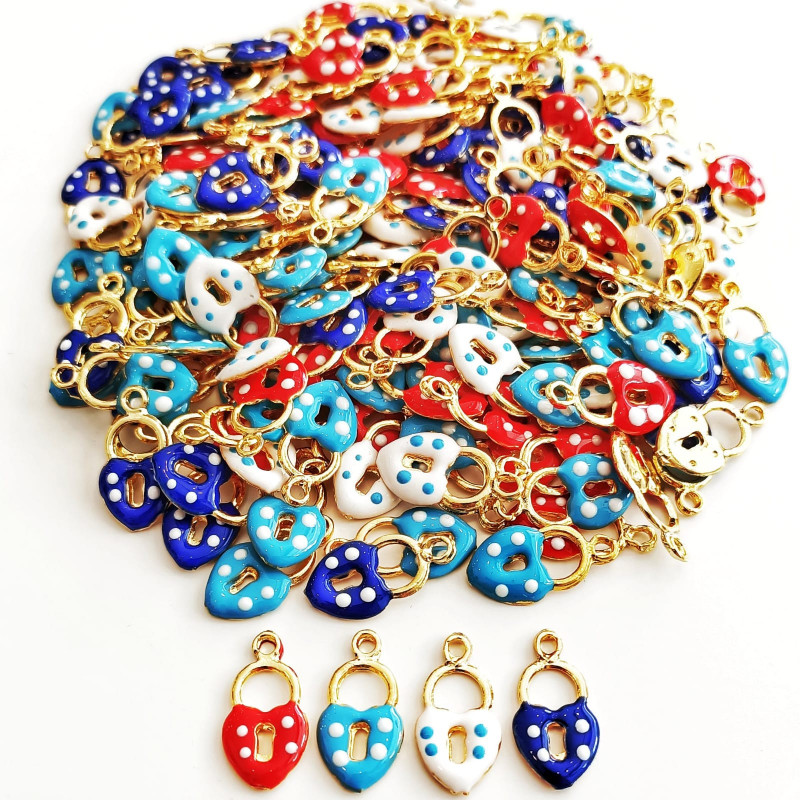  Altın Kaplama Mineli Kalp Kilit Takı Ucu