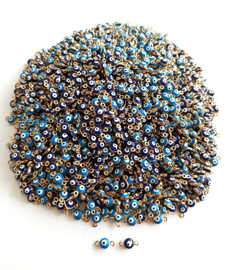 Gold Mineli Çift Kulp Mini Nazar Takı Ucu