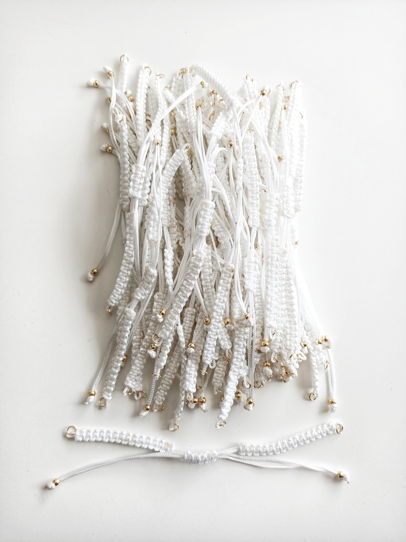 Hazır Asansörlü Makrome Örgü Bileklik İpi Beyaz