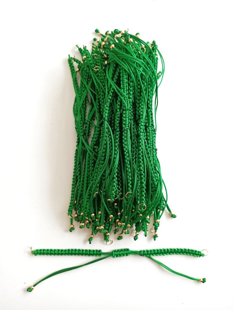 Hazır Asansörlü Makrome Örgü Bileklik İpi Yeşil