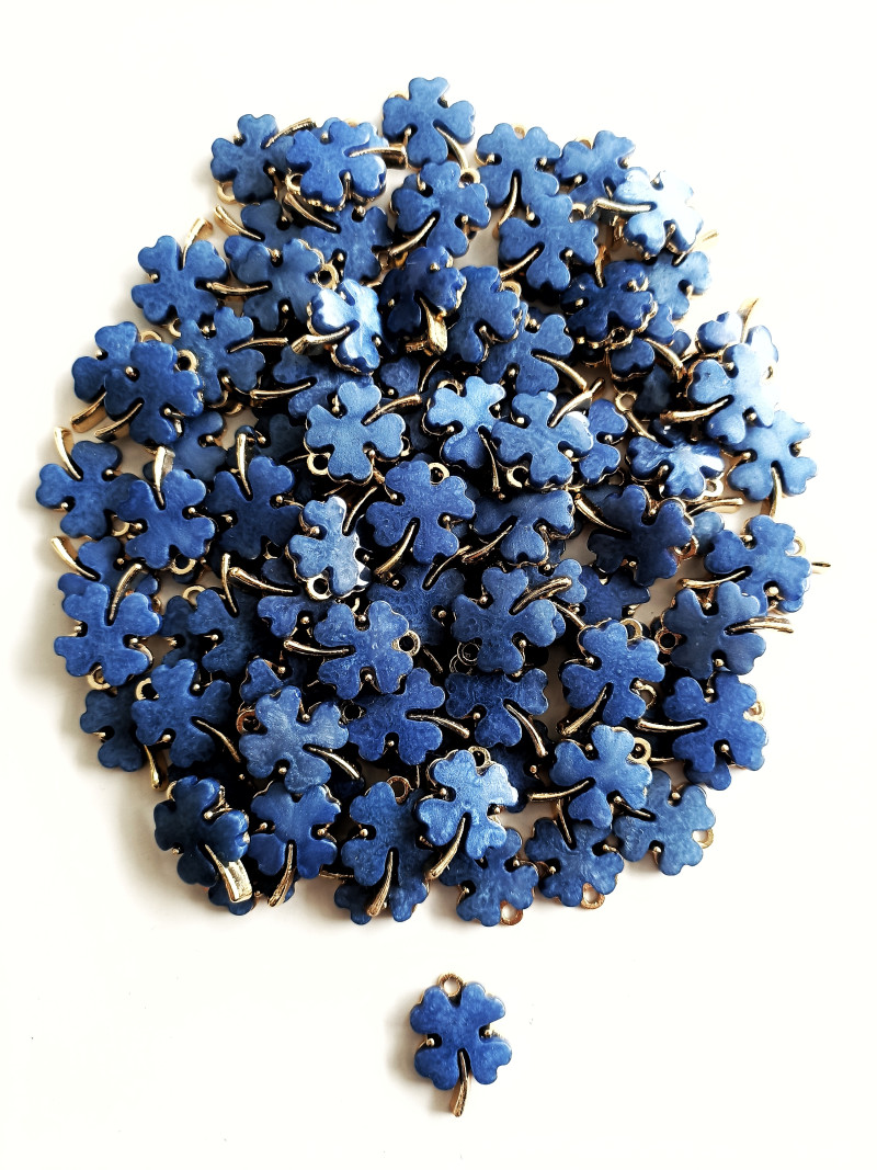 Gold Lacivert Yonca Tek Kulp Takı Ucu