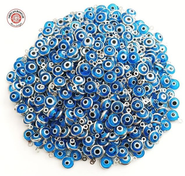  Gümüş Kaplama Kasalı Nazar Boncuğu(Mavi)