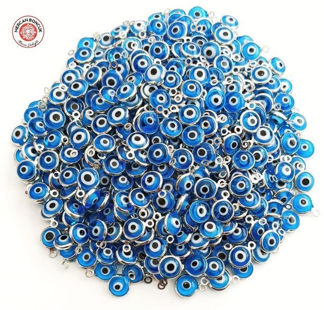  Gümüş Kaplama Kasalı Nazar Boncuğu(Mavi)